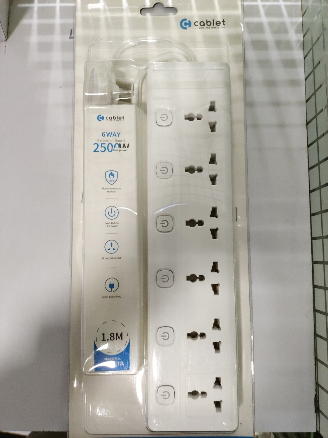 Cablet 6 Sockets, 6 Switch 1.8 mtr Extension Board Cablet 6 Sockets, 6 Switch 1.8 mtr Extension Board
