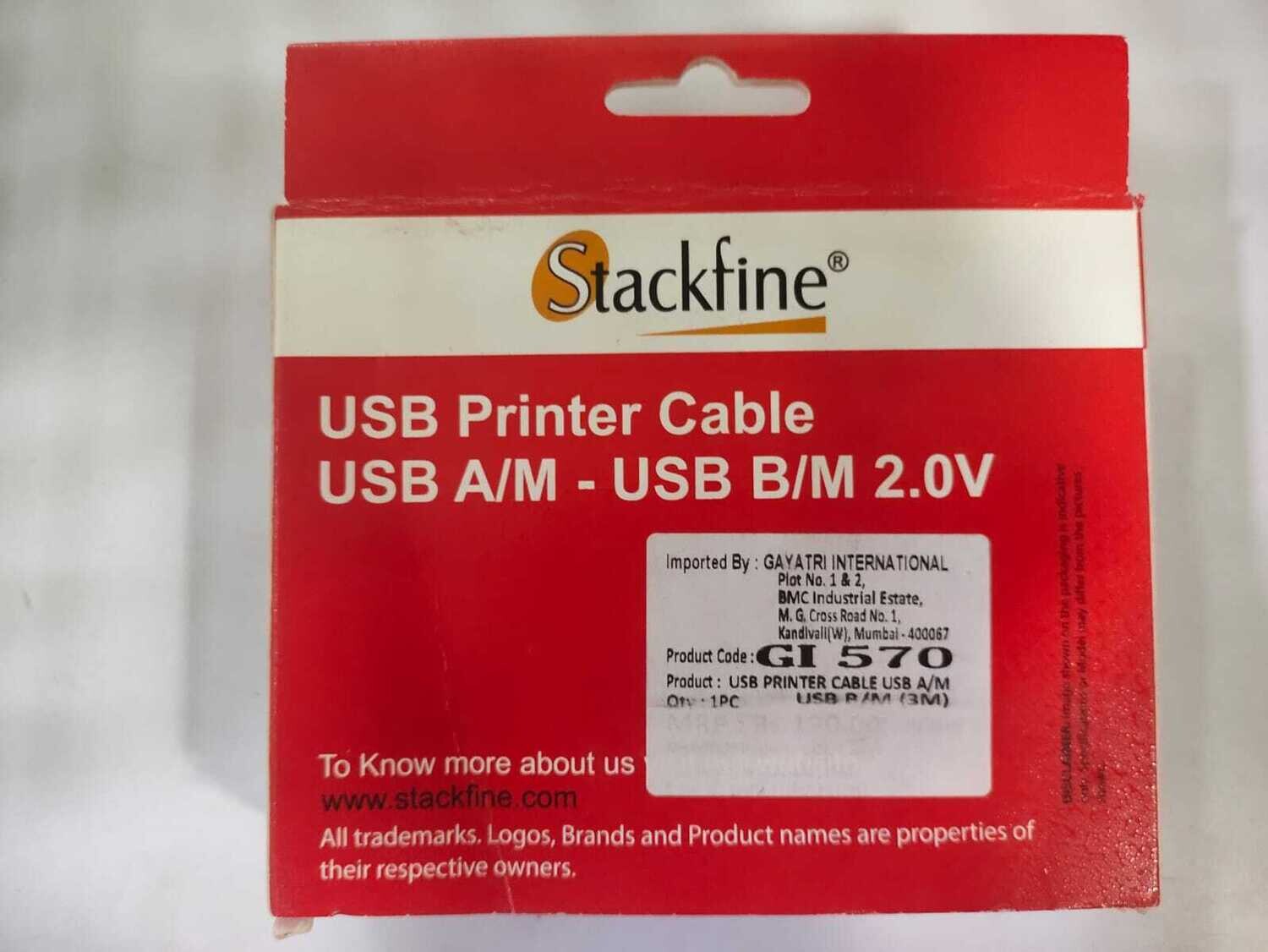 Stackfine 3mtr USB Printer Cable, Black Stackfine 3mtr USB Printer Cable, Black