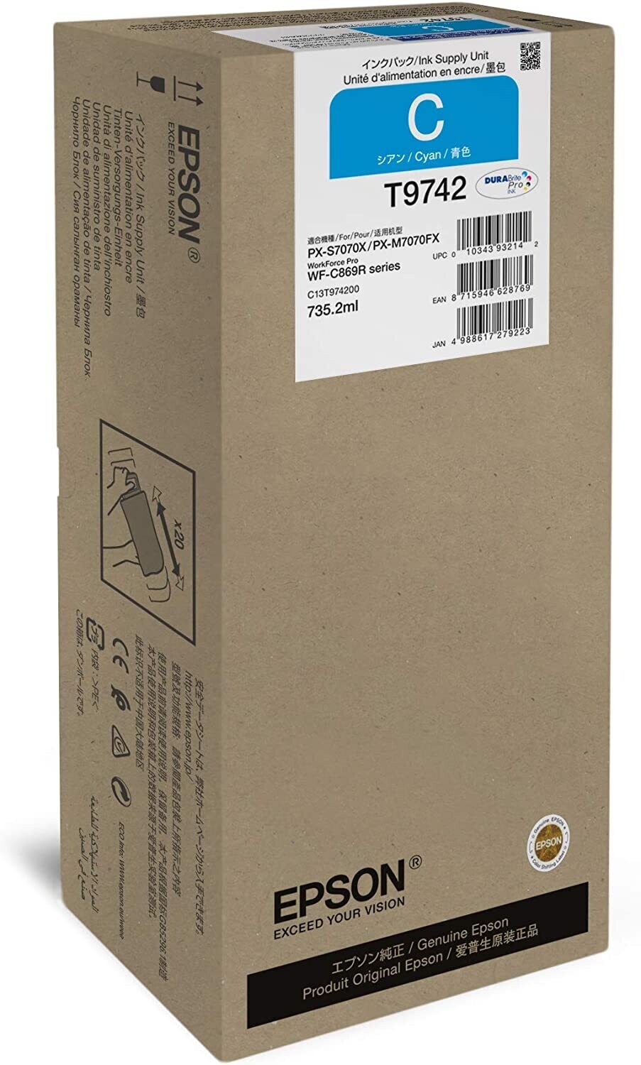 Epson T9742 Cyan Ink Cartridge, 735.2ml Epson T9742 Cyan Ink Cartridge, 735.2ml