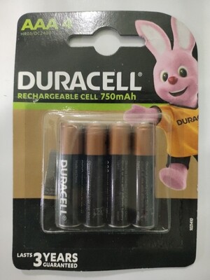 Duracell AAA, 4, Battery, 750mAh, Rechargeable
