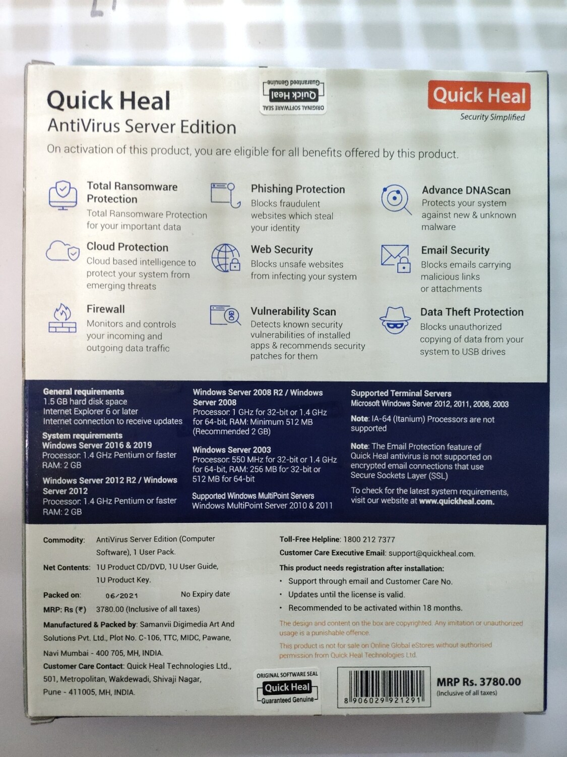 New, 1 Server, 3 Year, Quick Heal Server Edition