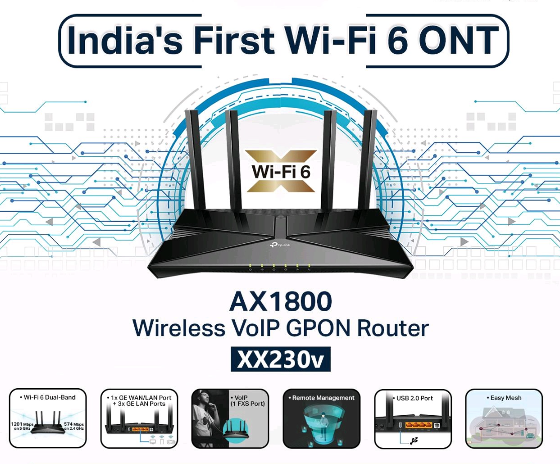 TP Link XX230v AX1800 Wireless VoIP GPON Router TP Link XX230v AX1800 Wireless VoIP GPON Router