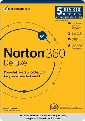 5 User, 1 Year, Norton 360 Deluxe Total Security