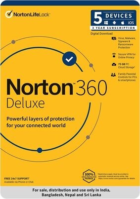 5 User, 3 Year, Norton 360 Deluxe Total Security