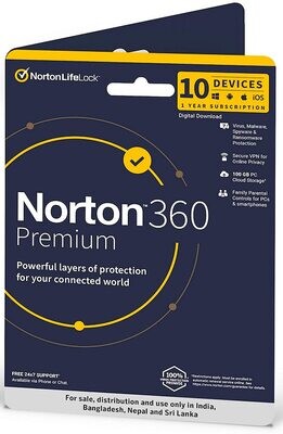 10 User, 1 Year, Norton 360 Premium Total Security