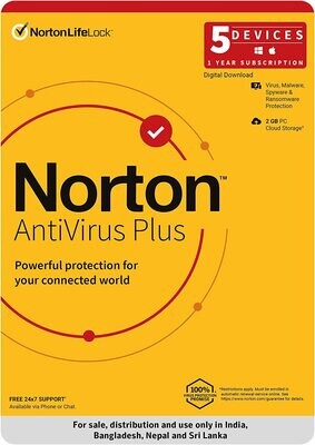 5 User, 1 Year, Norton Antivirus Plus