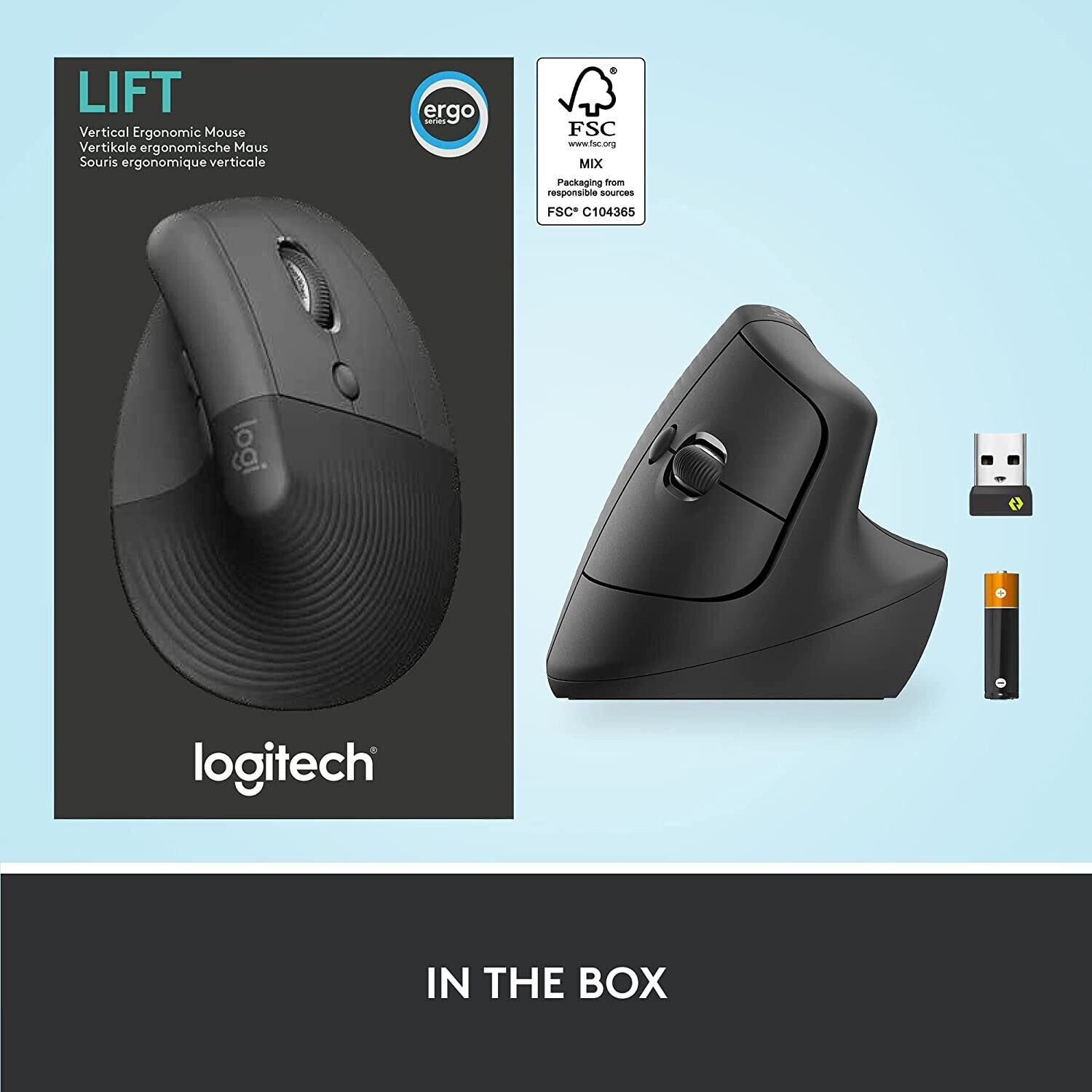 Logitech Lift Vertical Ergonomic Wireless Mouse, Black