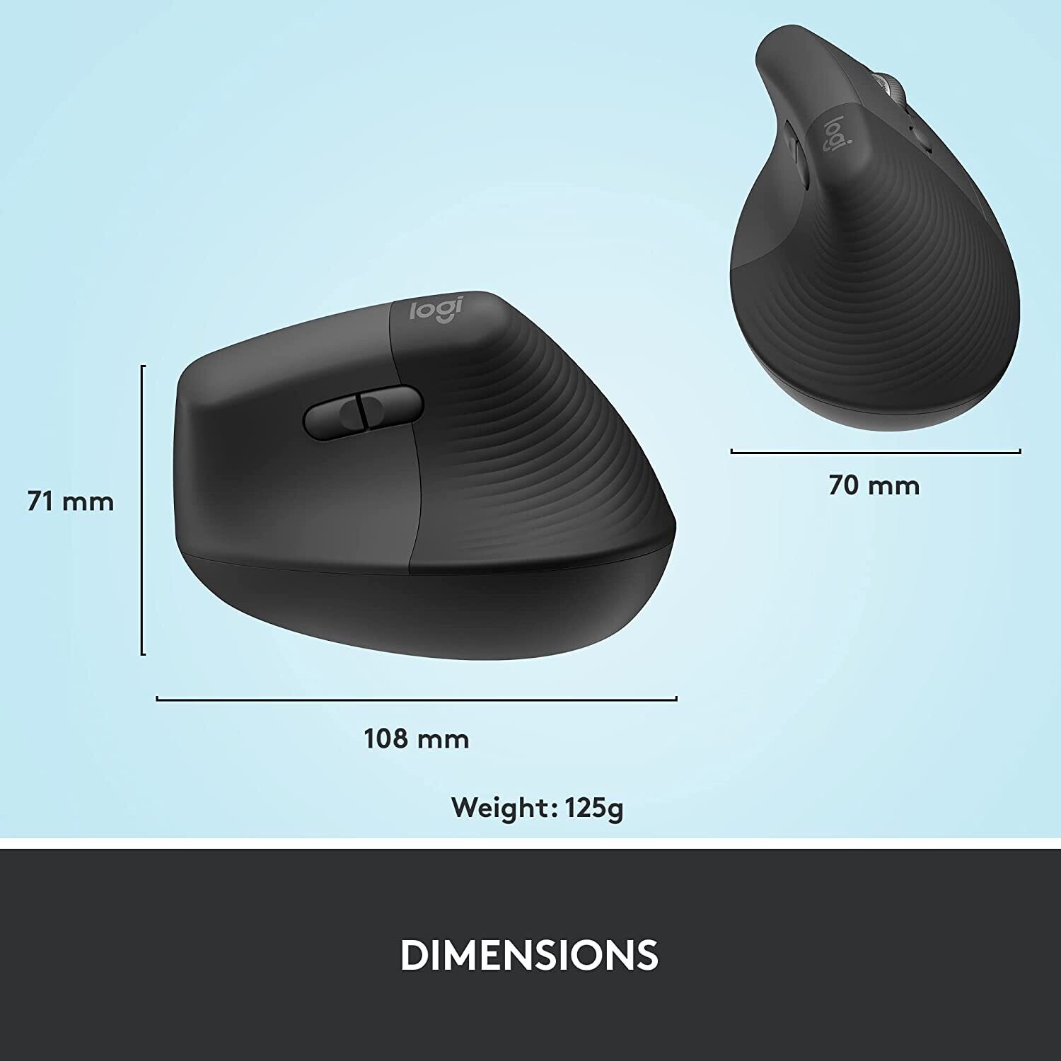 Logitech Lift Vertical Ergonomic Wireless Mouse, Black
