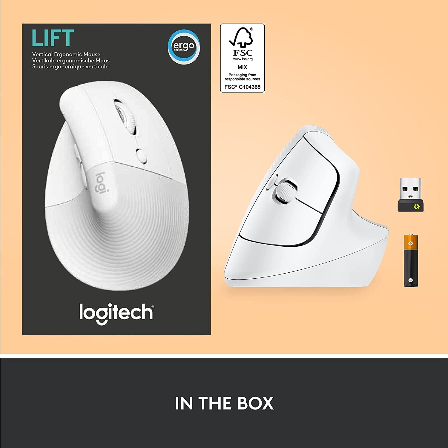 Logitech Lift Vertical Ergonomic Wireless Mouse, Pale Grey