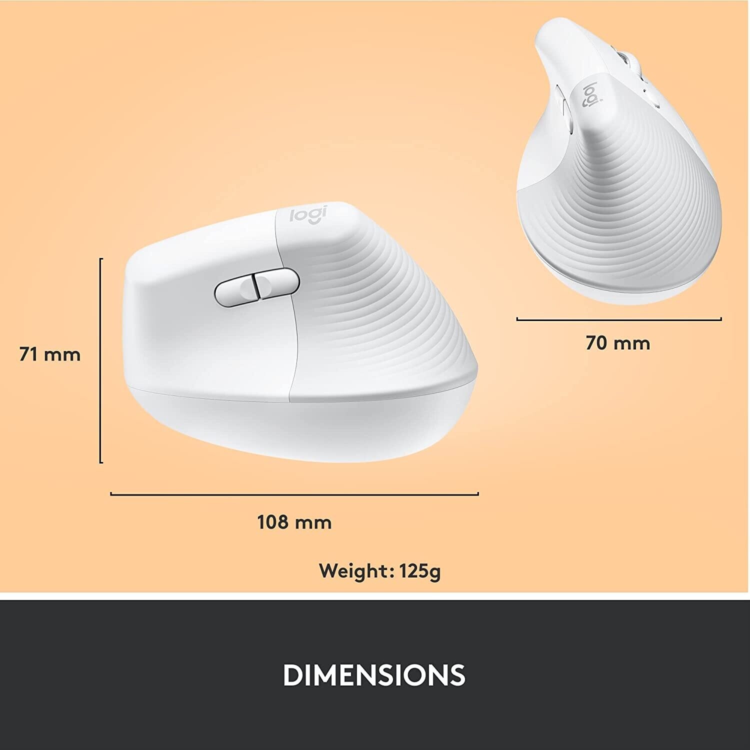 Logitech Lift Vertical Ergonomic Wireless Mouse, Pale Grey