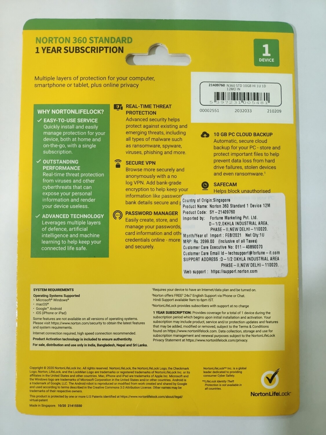 New, 1 User, 1 Year, Norton 360 Standard Total Security New, 1 User, 1 Year, Norton 360 Standard Total Security