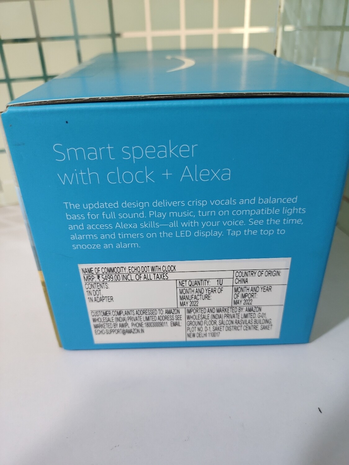 Amazon Echo Dot 4th Gen With Clock, Alexa Smart Speaker, Blue Amazon Echo Dot 4th Gen With Clock, Alexa Smart Speaker, Blue