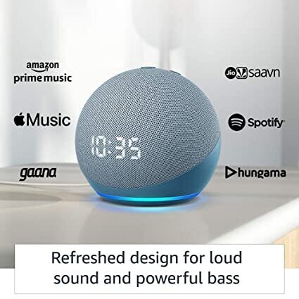 Amazon Echo Dot 4th Gen With Clock, Alexa Smart Speaker, Blue Amazon Echo Dot 4th Gen With Clock, Alexa Smart Speaker, Blue