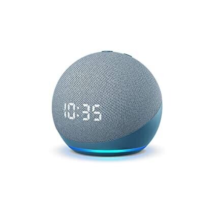 Amazon Echo Dot 4th Gen With Clock, Alexa Smart Speaker, Blue Amazon Echo Dot 4th Gen With Clock, Alexa Smart Speaker, Blue