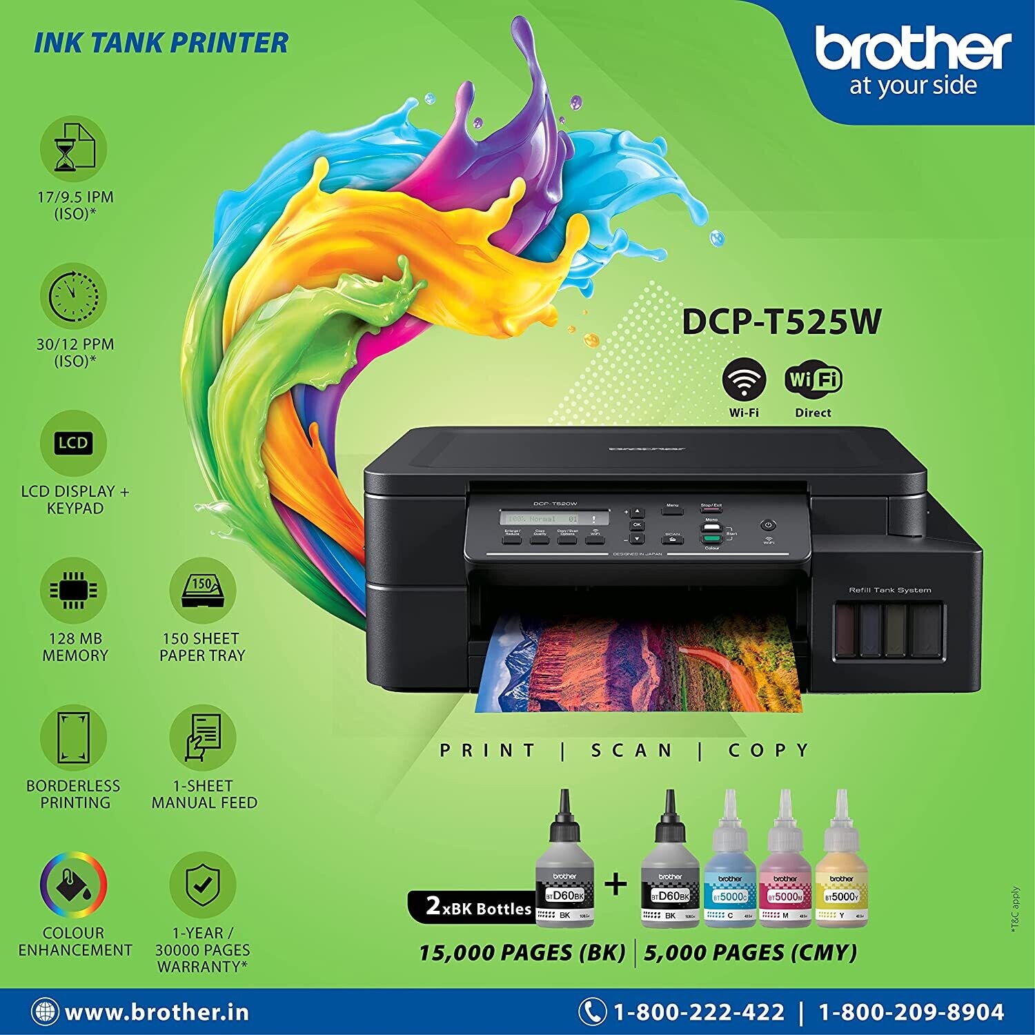 Brother DCP-T525W Wi-Fi Color Ink Tank Multifunction Printer