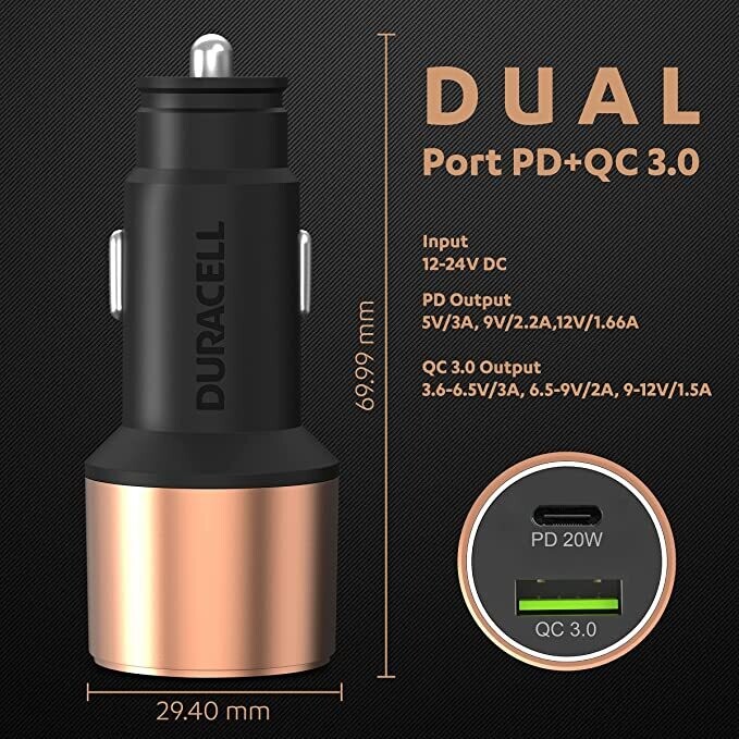 Duracell 38W Fast Car Charger Adapter