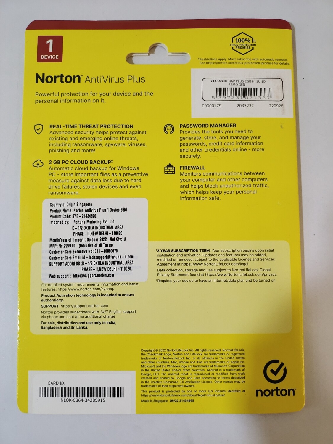 3 User, 3 Year, Norton Antivirus Plus