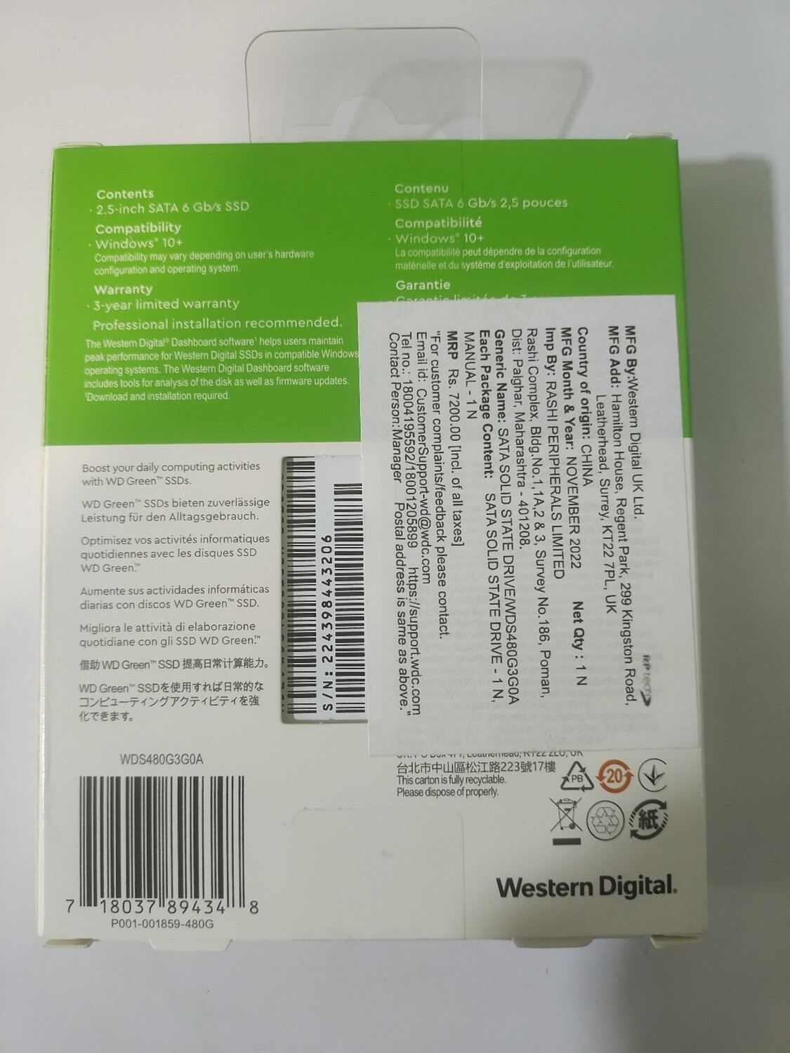 WD Green SATA 480GB Internal SSD
