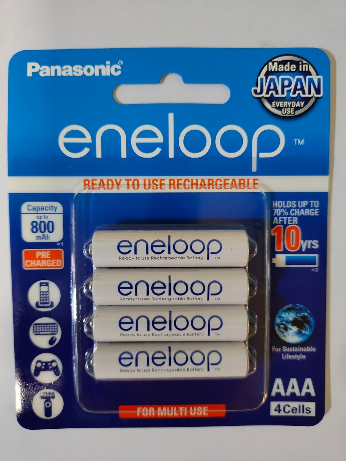 Panasonic Eneloop AAA, 800mAh, Rechargeable 4-Batteries