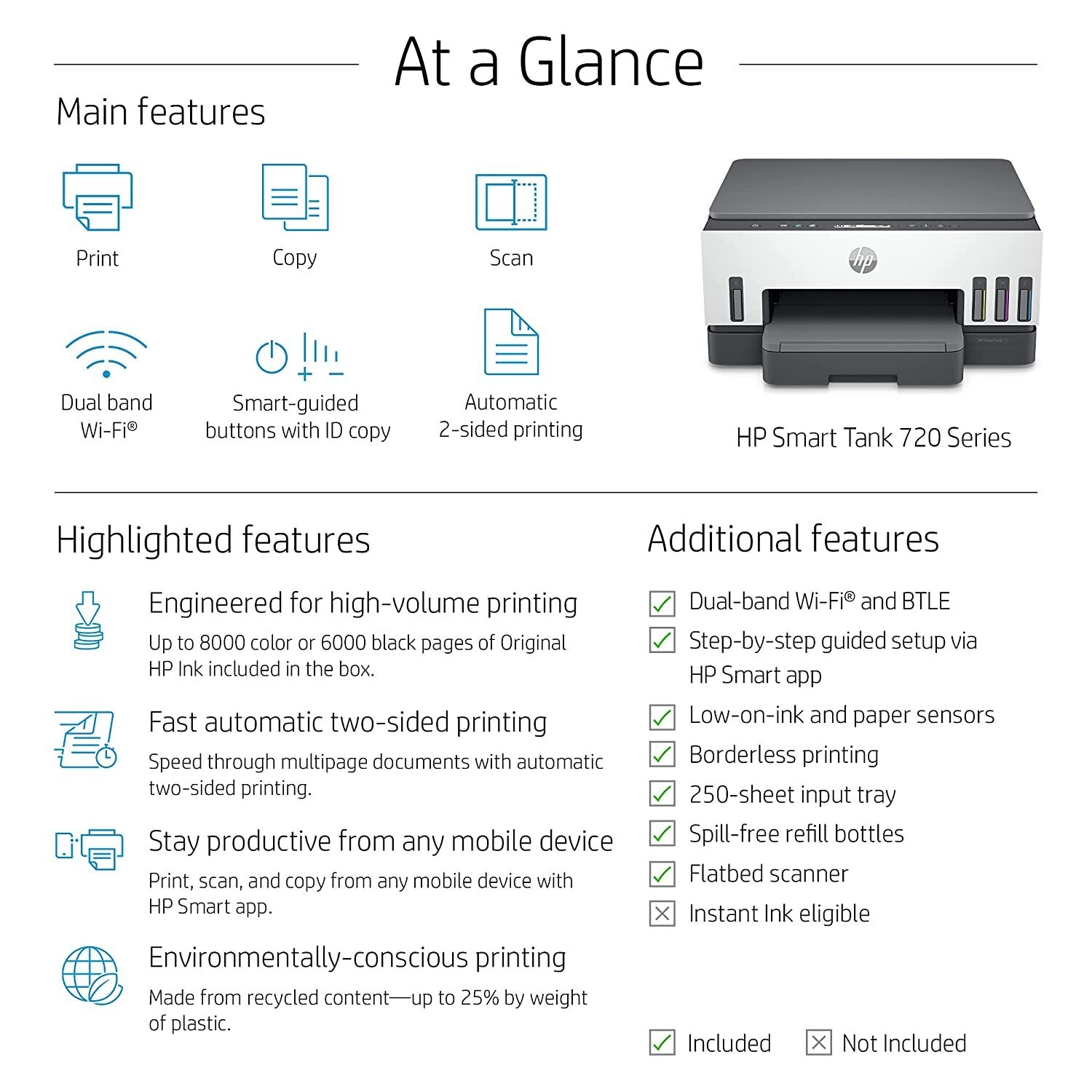 HP Smart Tank 720 WiFi Duplexer All-in-One Printer