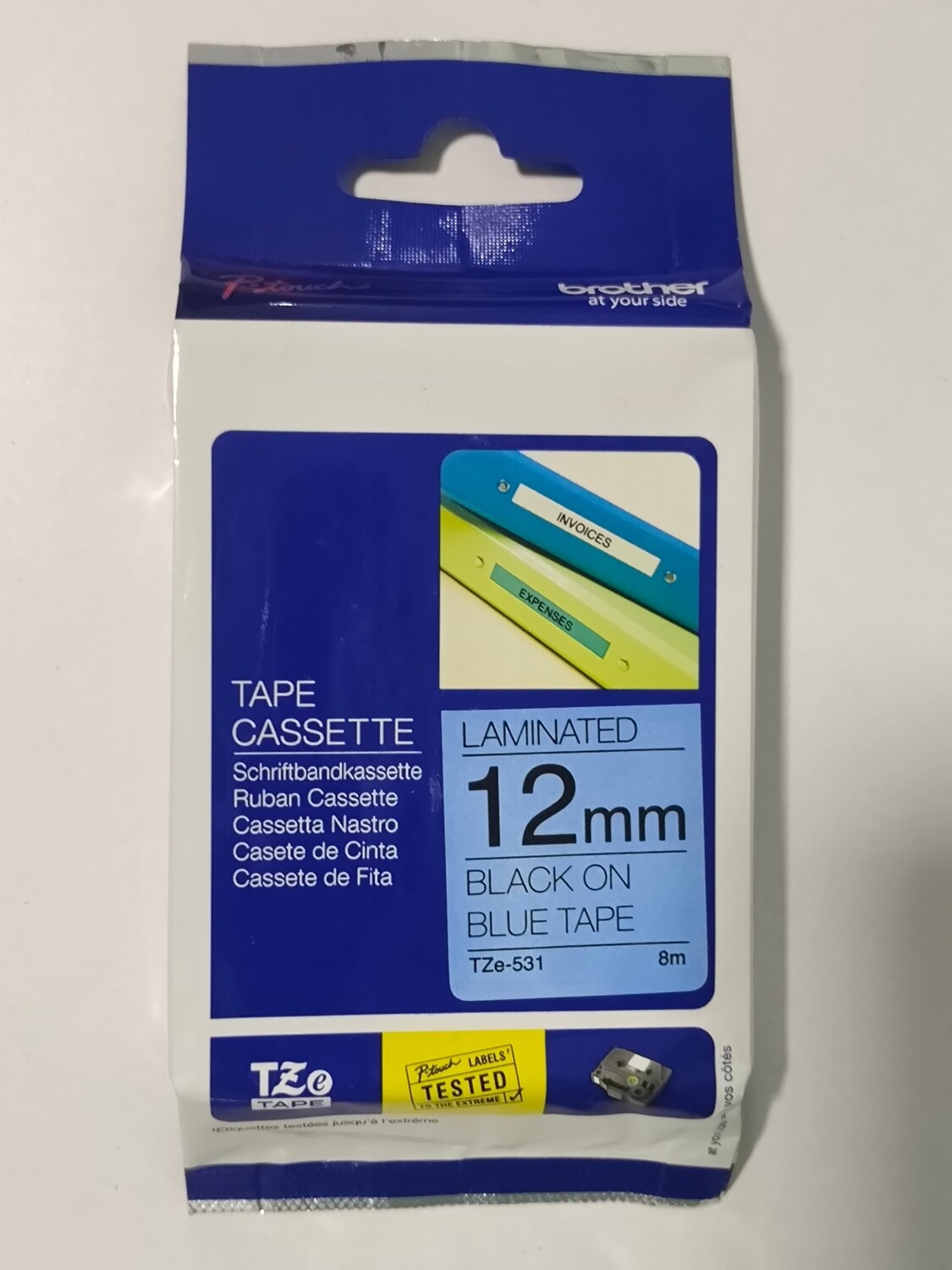 Brother Tze-531 Black on Blue 12mm Label Tape Brother Tze-531 Black on Blue 12mm Label Tape