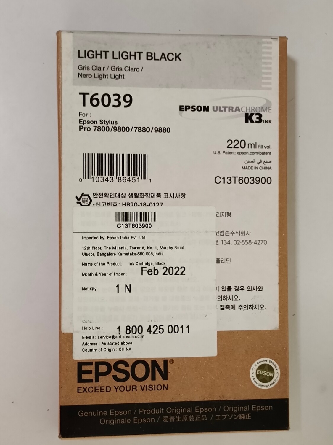 Epson T6039 Ink Cartridge, Light Light Black