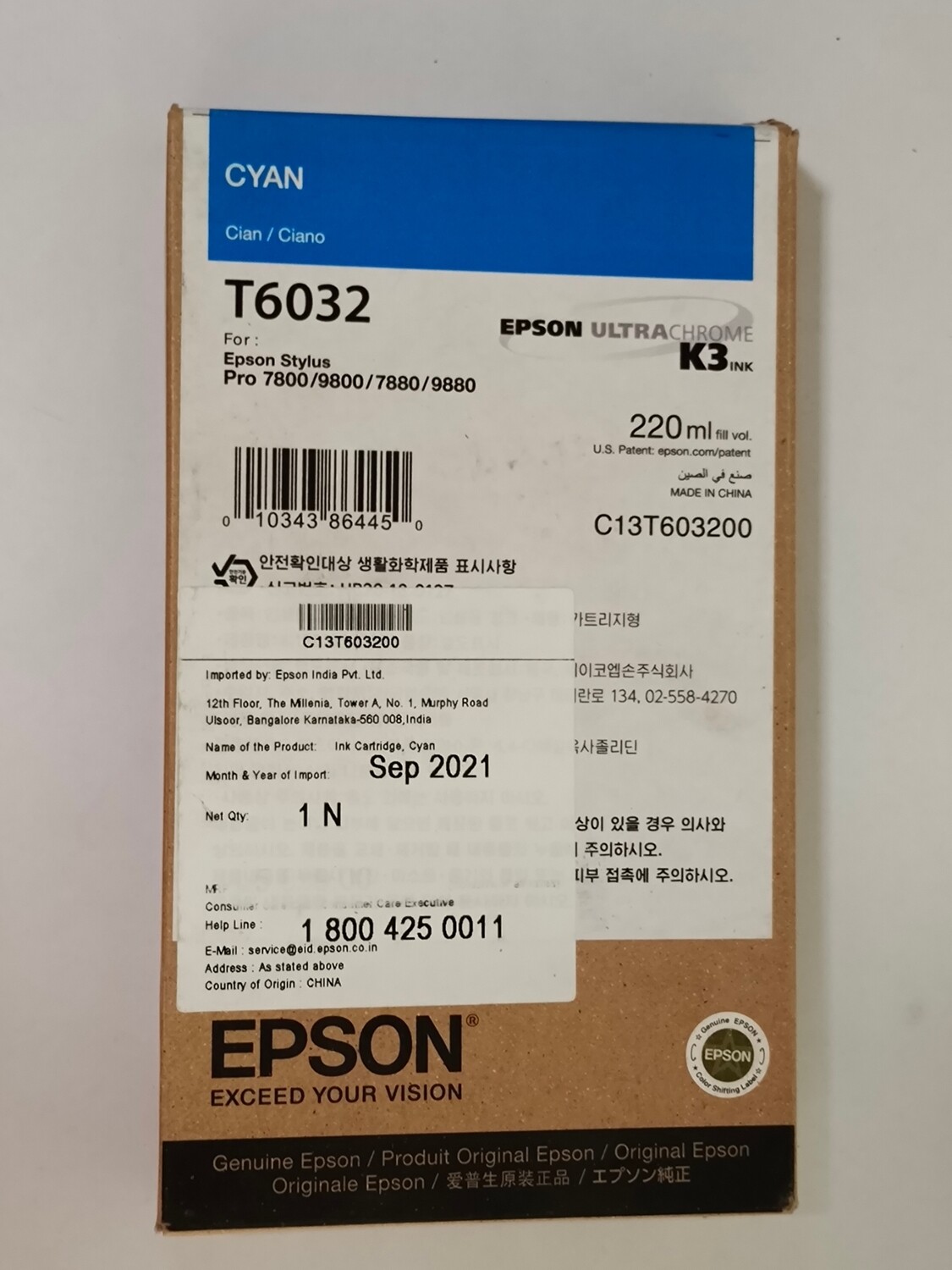 Epson T6032 Ink Cartridge, Cyan Epson T6032 Ink Cartridge, Cyan