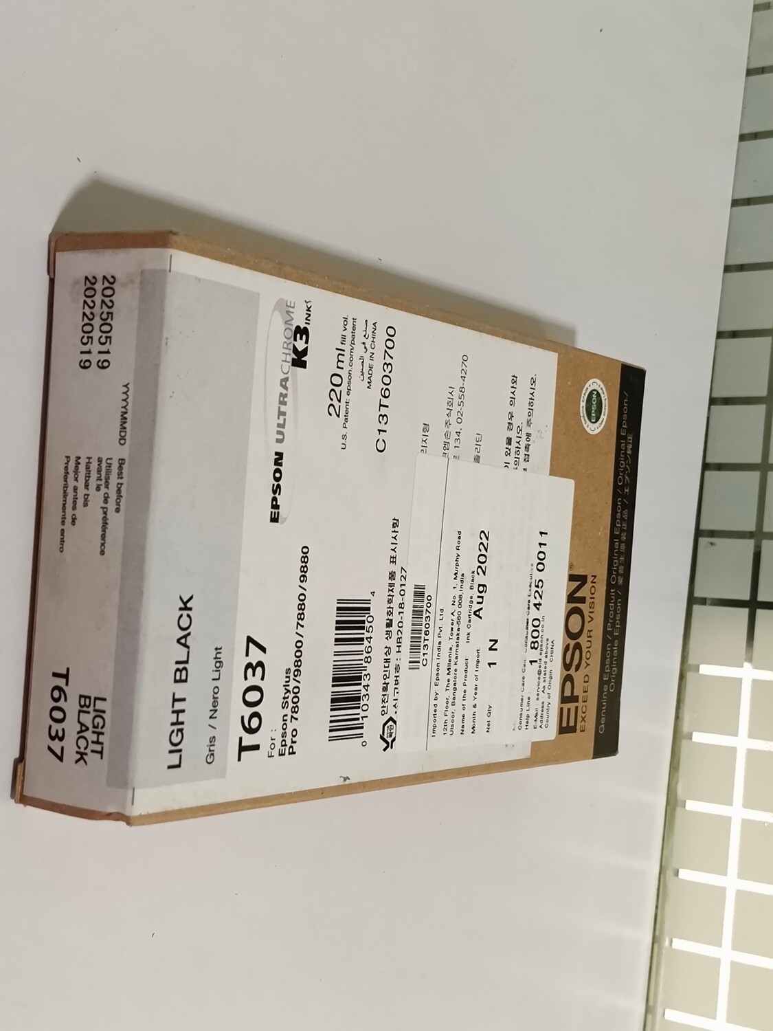 Epson T6037 Ink Cartridge, Light Black