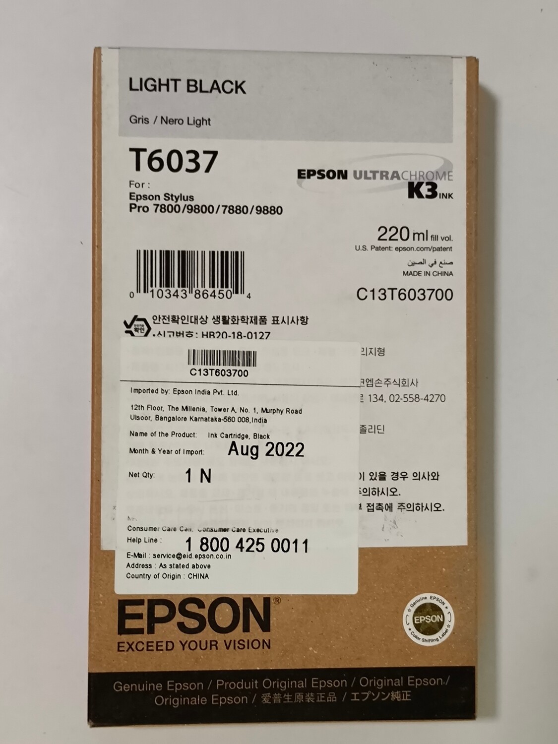 Epson T6037 Ink Cartridge, Light Black