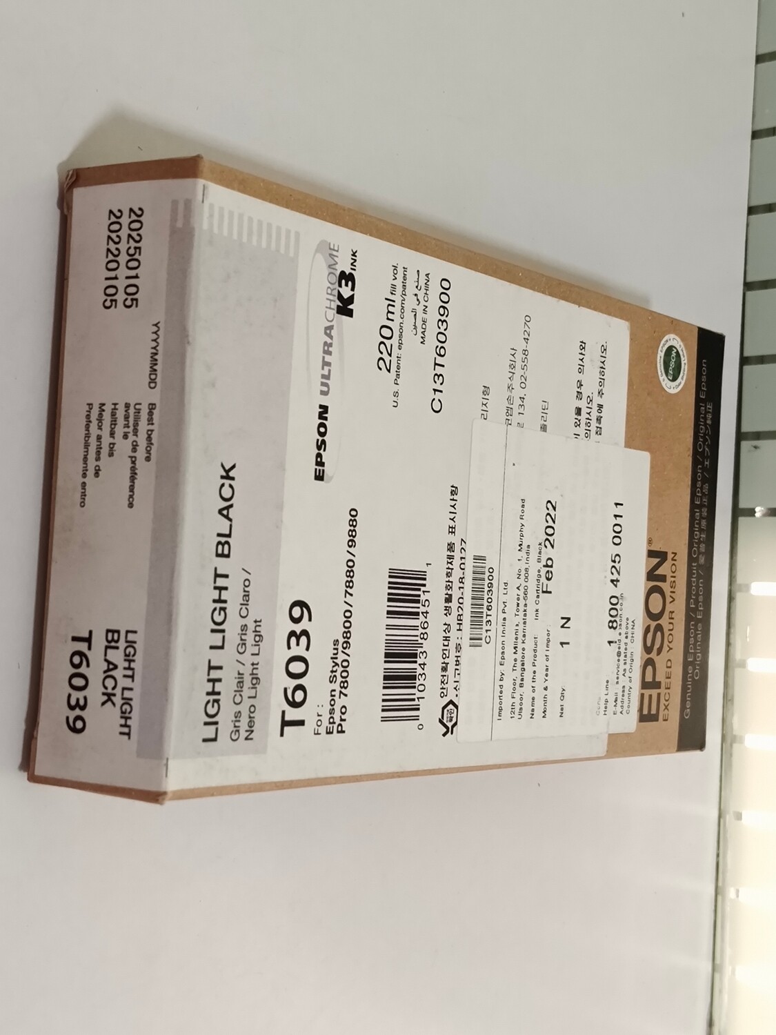 Epson T6039 Ink Cartridge, Light Light Black