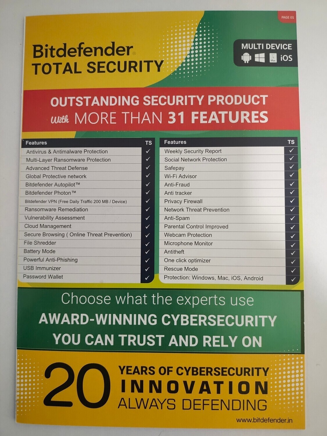 2 User, 1 Year, BitDefender Total Security (200MB VPN) 2 User, 1 Year, BitDefender Total Security (200MB VPN)