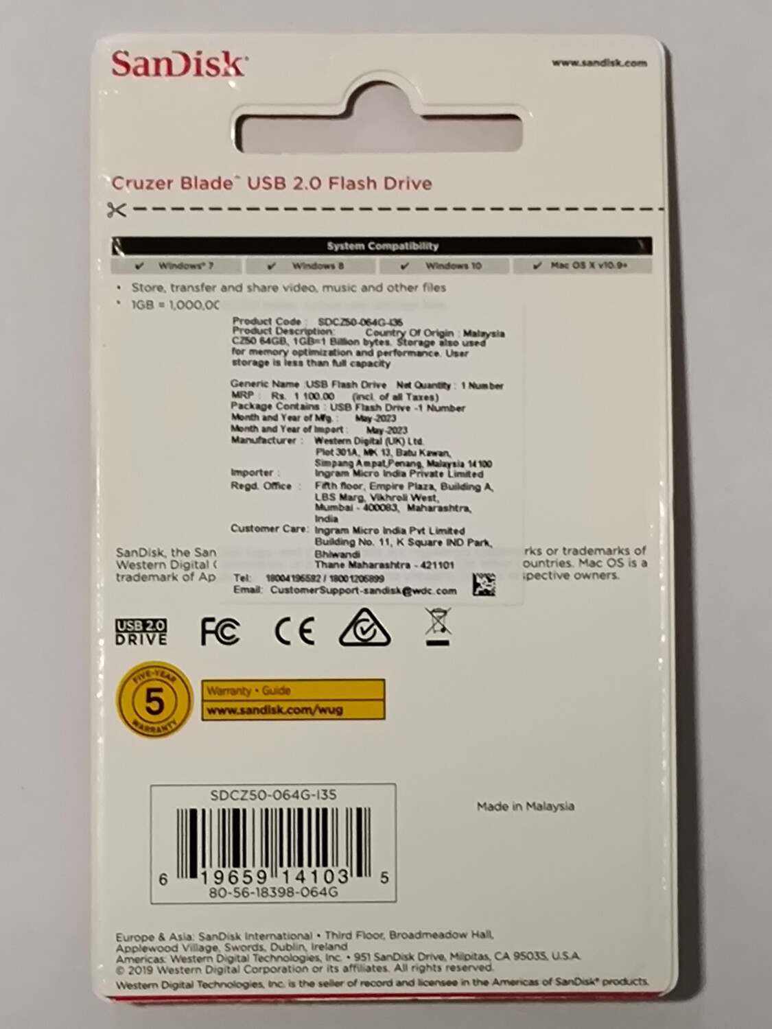 SanDisk 64GB Pen Drive, Cruzer Blade