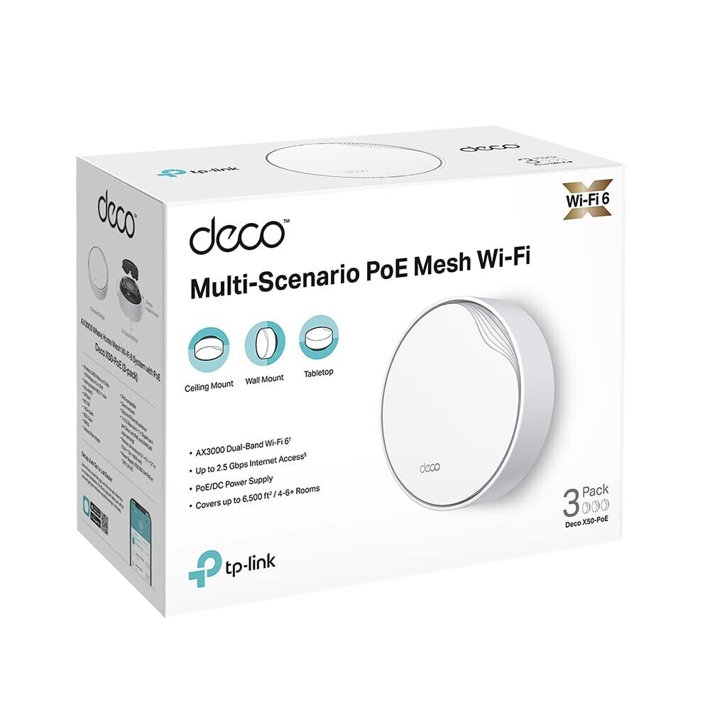 TP-Link Deco X50-PoE AX3000 WiFi 6 System with PoE Pack Of 3 TP-Link Deco X50-PoE AX3000 WiFi 6 System with PoE Pack Of 3
