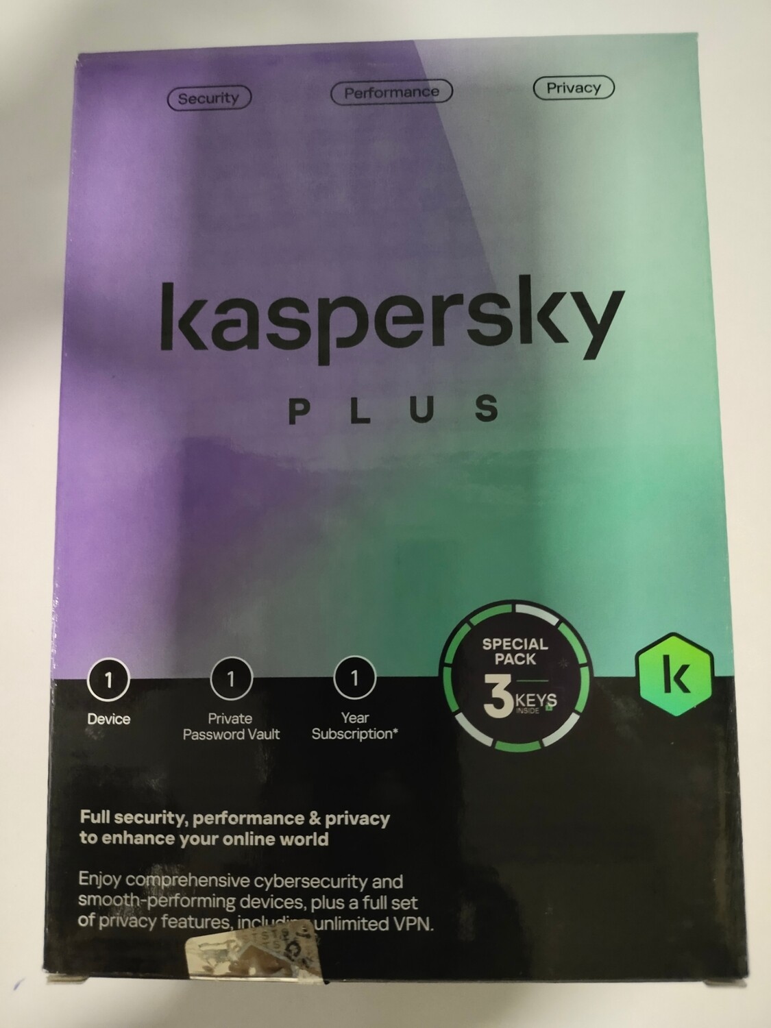 New, 3 User, 1 Year, Kaspersky Plus (internet security)