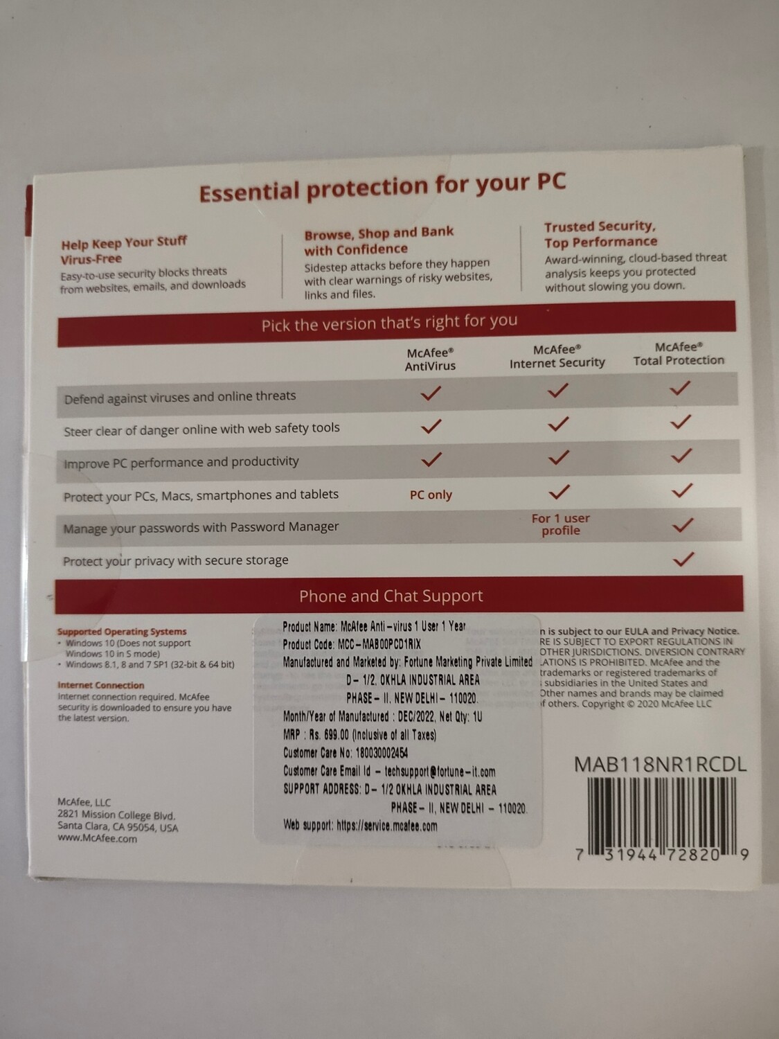 New, 1 User, 1 Year, McAfee Antivirus New, 1 User, 1 Year, McAfee Antivirus