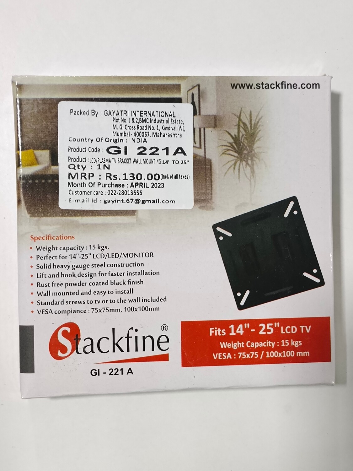 Stackfine 14 to 25 Wall Mount for LCD, LED, TV, 221A, Fix