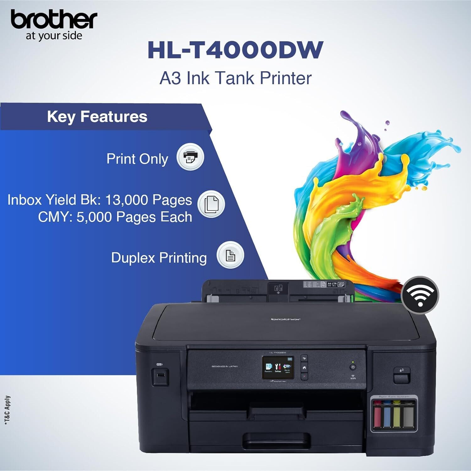 Brother HL-T4000DW A3 Wi-Fi Single Function Colour Ink Tank Printer