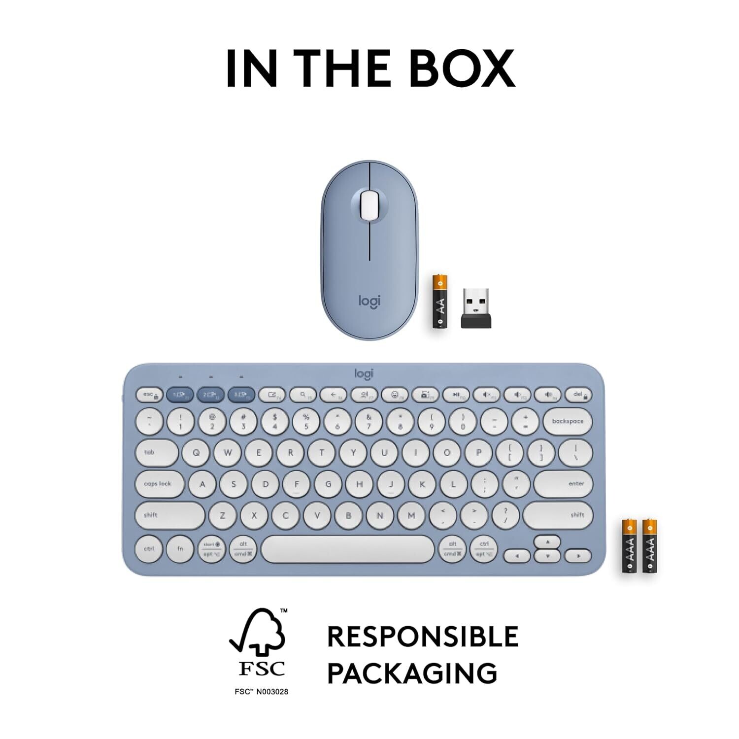 Logitech Pebble 2 Combo Keyboard Mouse, Tonal Blue Logitech Pebble 2 Combo Keyboard Mouse, Tonal Blue