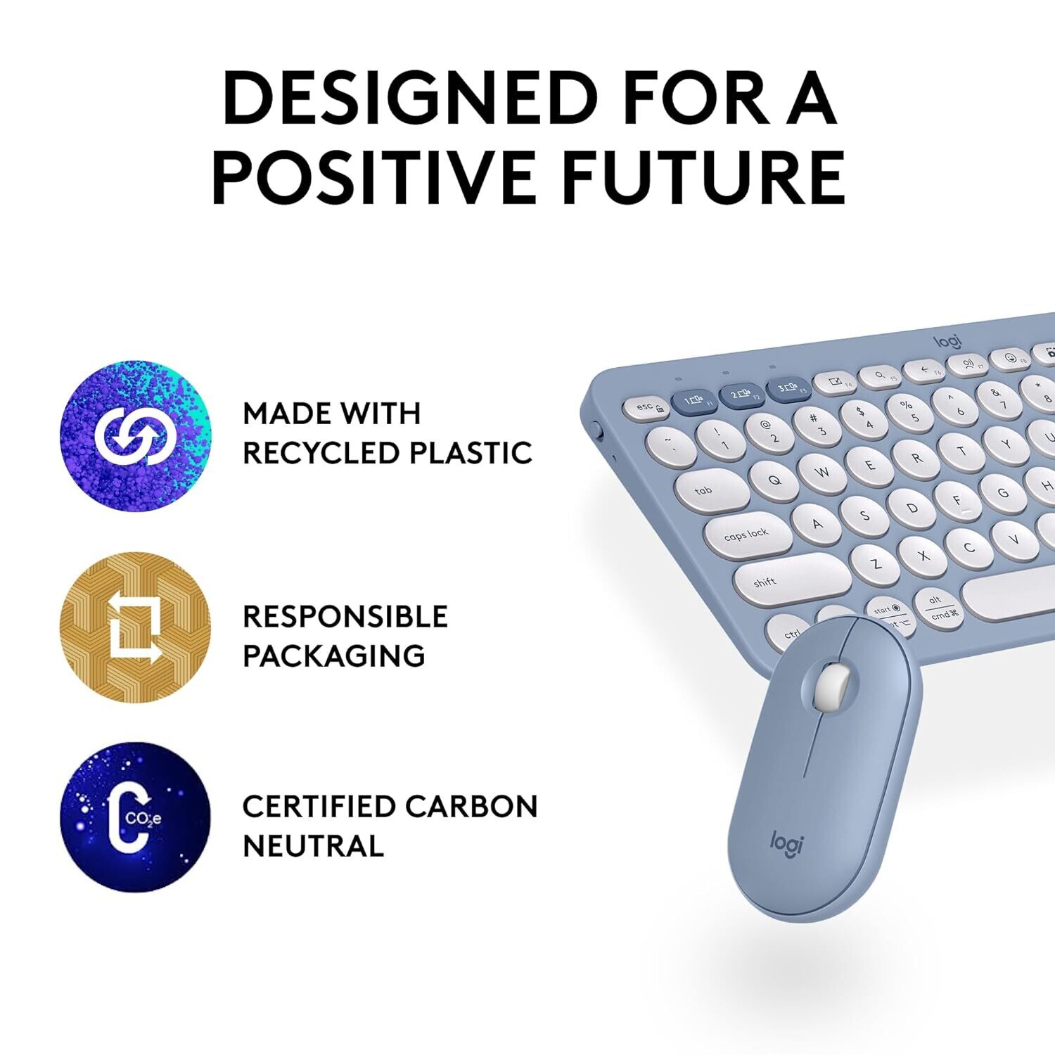 Logitech Pebble 2 Combo Keyboard Mouse, Tonal Blue Logitech Pebble 2 Combo Keyboard Mouse, Tonal Blue