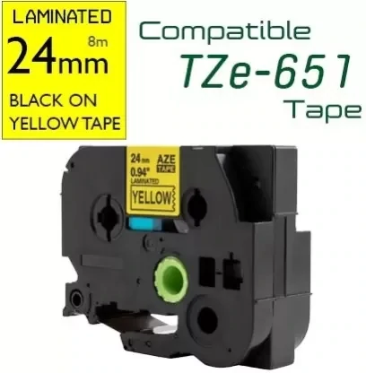 Compatible Brother TZE 651 Black on Yellow Label Tape 24MM