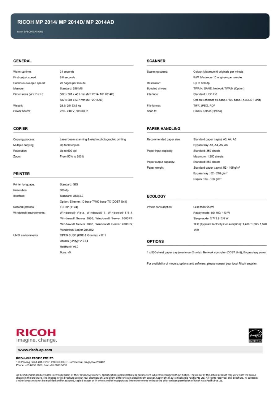 Ricoh MP 2014AD A3 Multifunction Printer