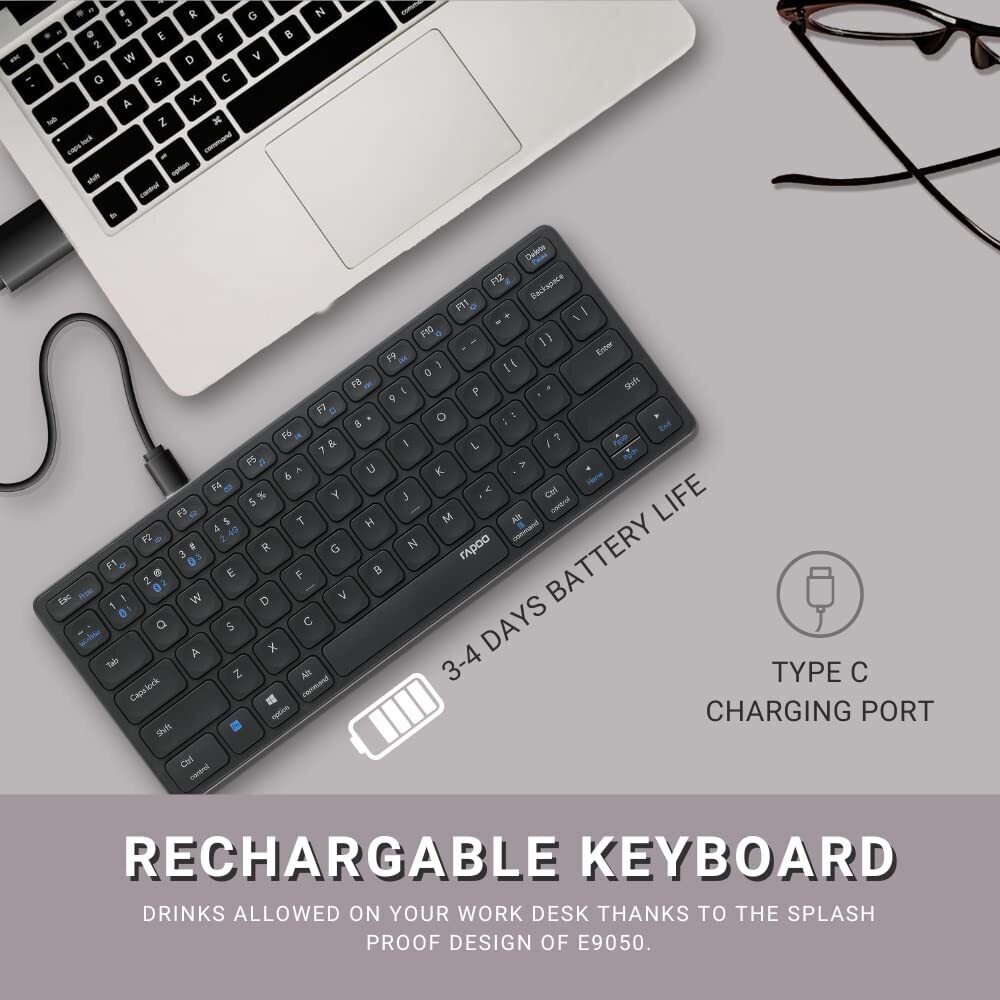 Rapoo E9050G Multi-mode Wireless Keyboard Dark Grey Rapoo E9050G Multi-mode Wireless Keyboard Dark Grey
