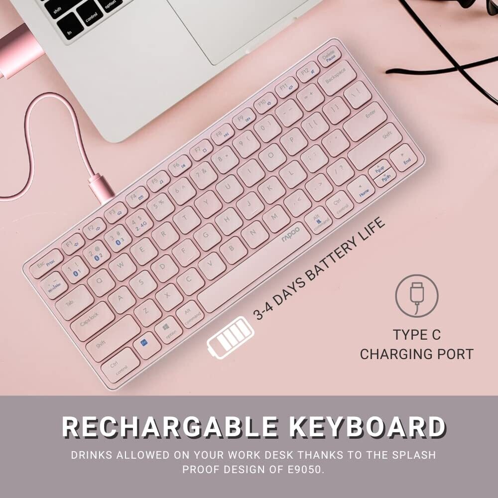 Rapoo E9050G C-type Multi-mode Wireless keyboard pink Rapoo E9050G C-type Multi-mode Wireless keyboard pink
