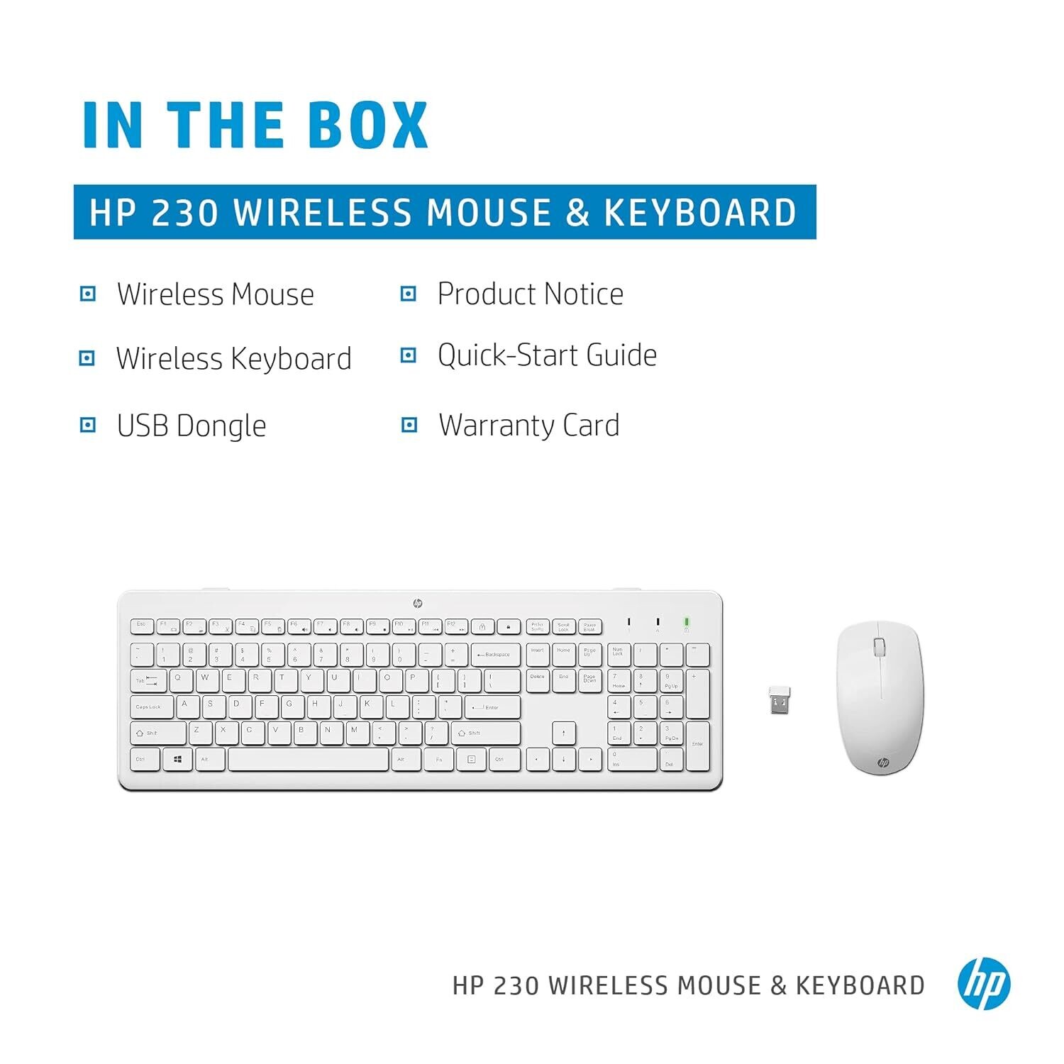 HP 230 Wireless Keyboard Mouse, White HP 230 Wireless Keyboard Mouse, White