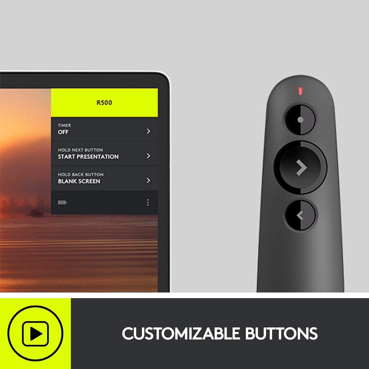 Logitech R500s Laser Pointer Presentation Remote, Mid Grey