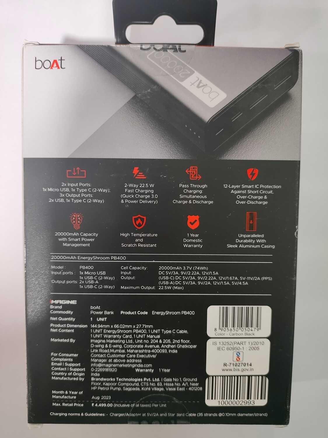 Boat Energyshroom PB400 20000mAh Power bank Boat Energyshroom PB400 20000mAh Power bank