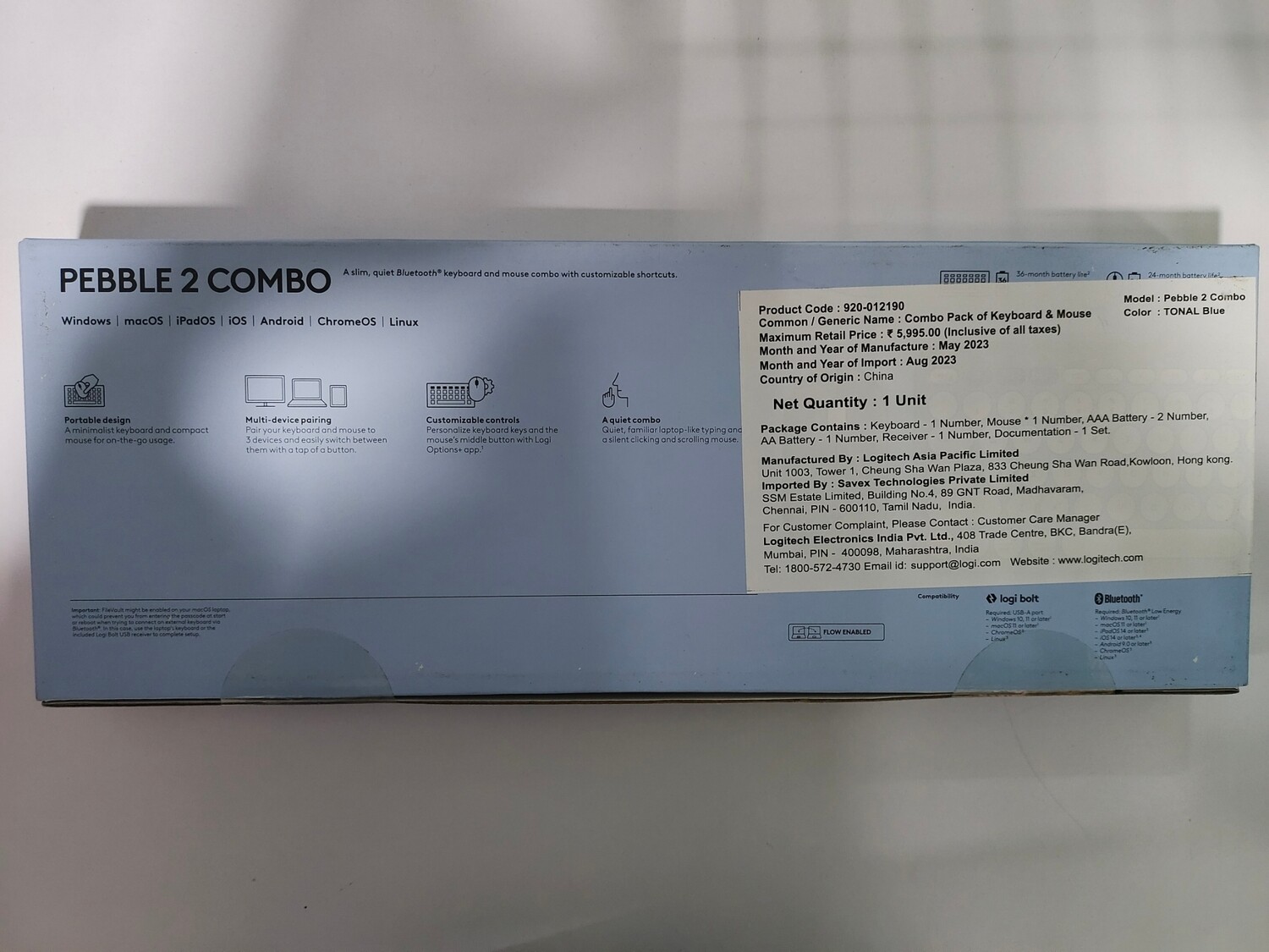 Logitech Pebble 2 Combo Keyboard Mouse, Tonal Blue Logitech Pebble 2 Combo Keyboard Mouse, Tonal Blue