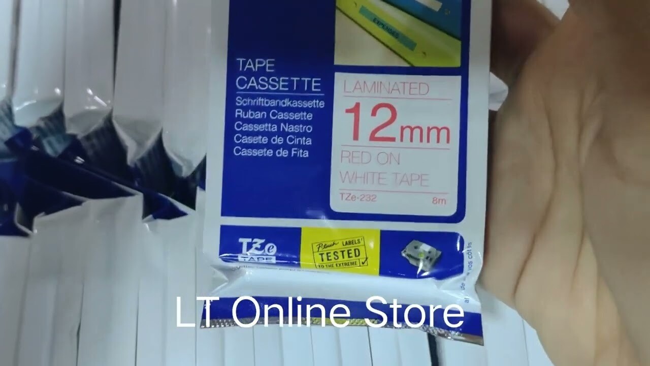 Brother Tze-232 Red on White 12mm Label Tape