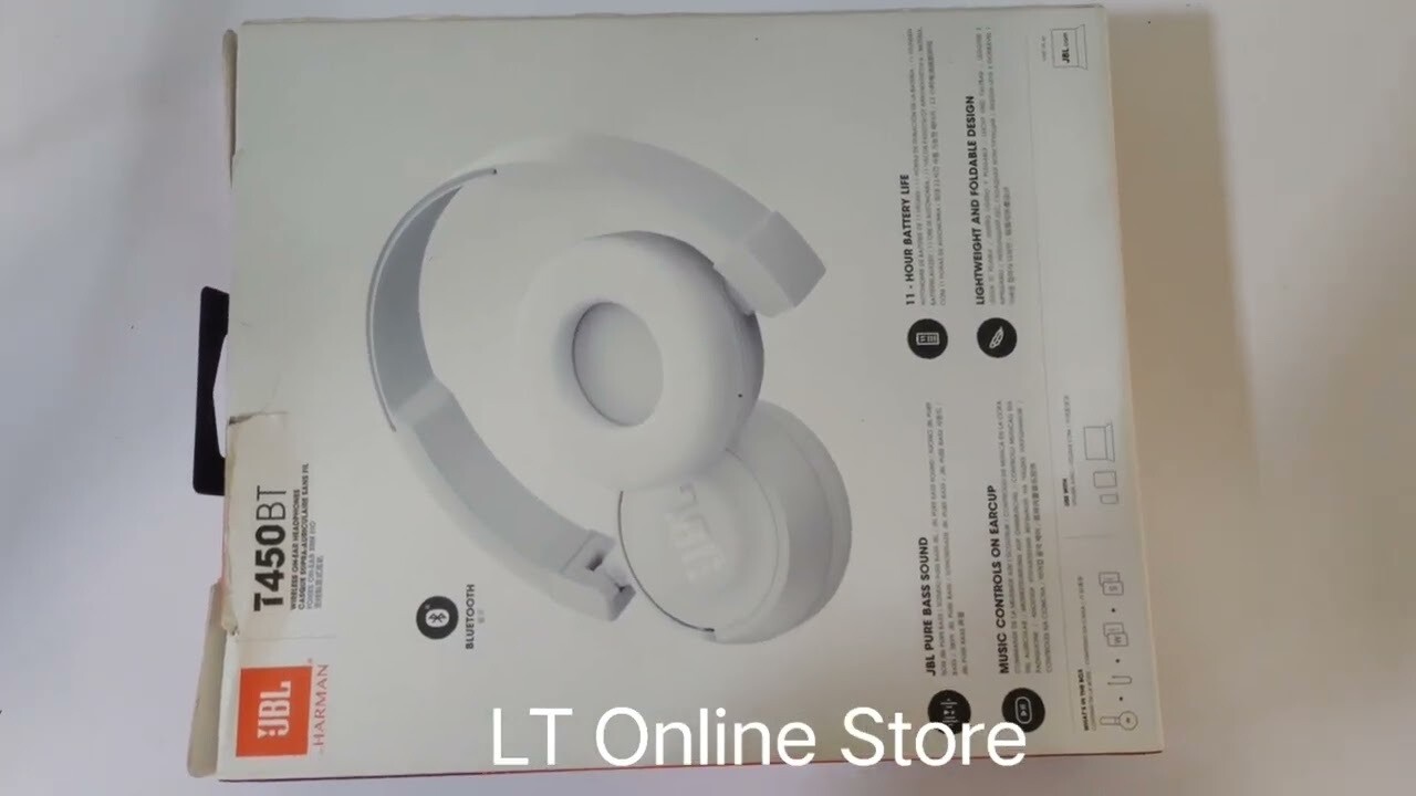 JBL T450BT On-Ear Wireless Bluetooth Headphones with Mic, White JBL T450BT On-Ear Wireless Bluetooth Headphones with Mic, White