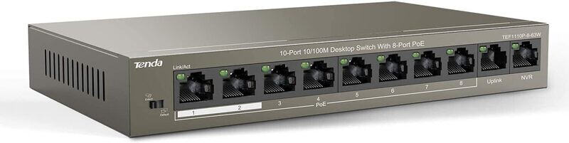 Tenda TEF1110P-8-63W 10-Port Desktop Switch with 8-Port PoE